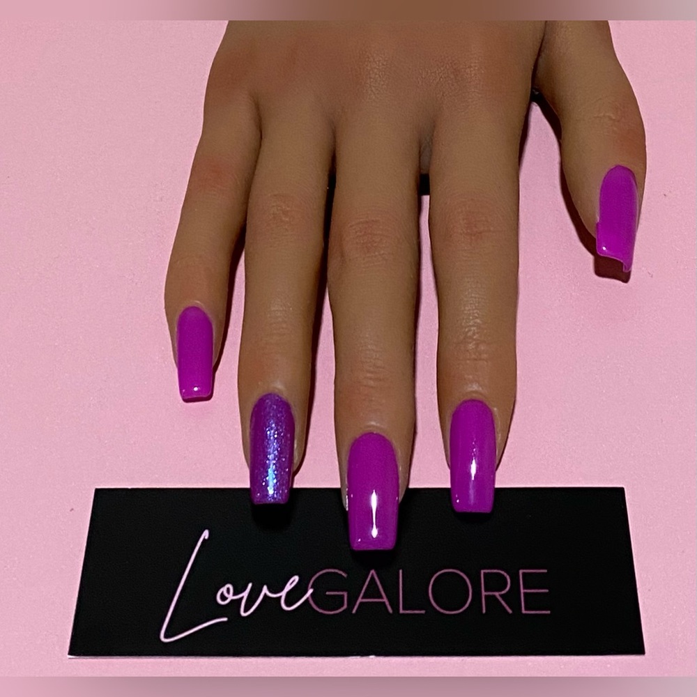 Handcrafted Press ons Purple Glow in the dark Medium Square- Love Galore